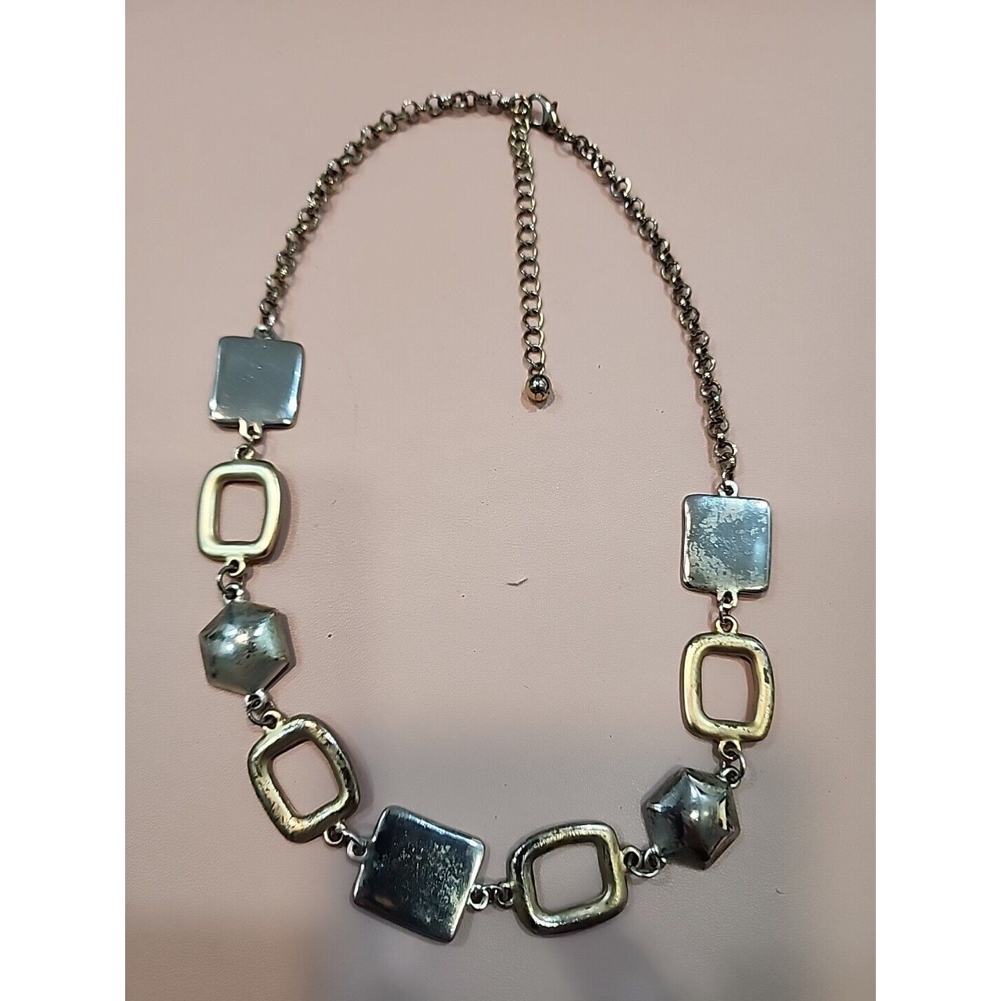 Vtg Kenneth Cole Chunky Two Tone Geometric Link Necklace 18 Silver Gold Good008 17$